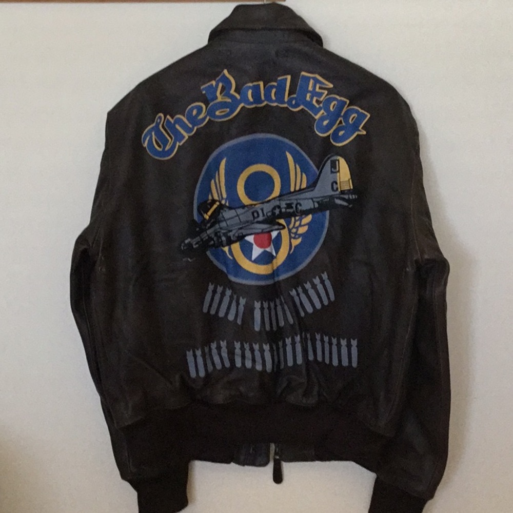 A2 Leather Bomber Jacket with Bad Egg Nose art